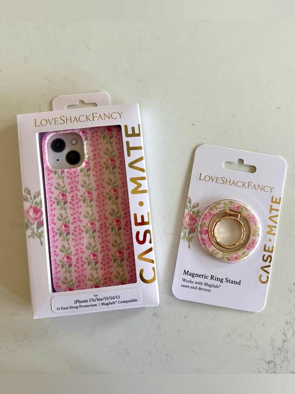 🎀LoveShackFancy Pink Floral iPhone 14/15/16/17 Case + Mag Safe Magnetic Ring 🎀